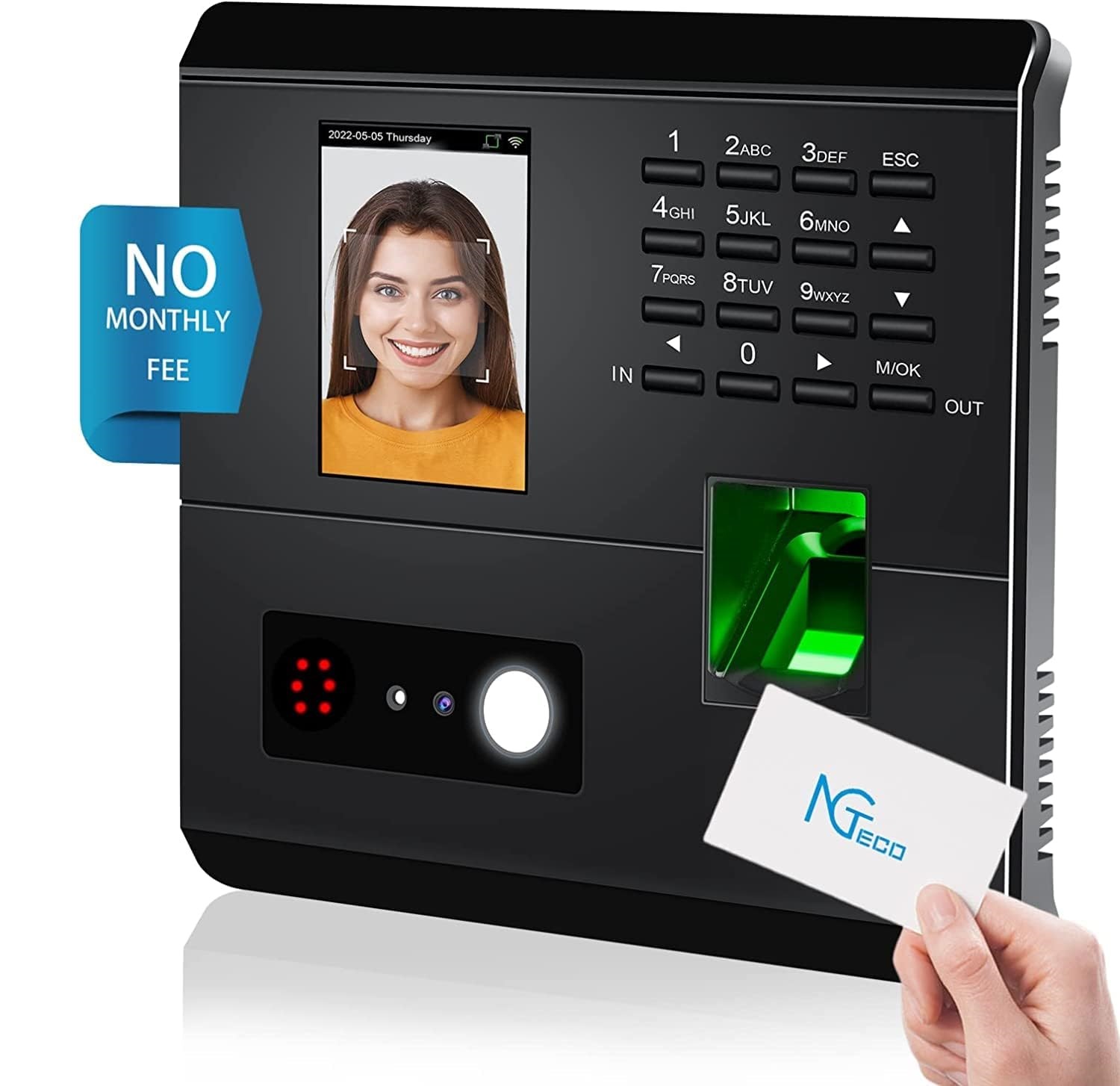 POINTEUSE NGTECO NG-MB1 FACE EMPREINTE RFID CARD PIN WIFI ET RESEAUX RJ45 APPS IOS ANDROID LCD 200 USER BLACK